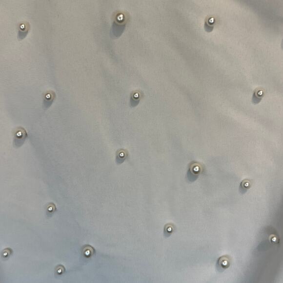 Vivid Importers of NY Tie Front Pearl Blouse Womens Sz Small White Ruffle Sleeve - Picture 6 of 8